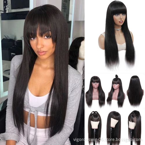 Vigorous double drawn for sale 100 fringes raw real for black women bone straight lace human hair wigs lace front straight